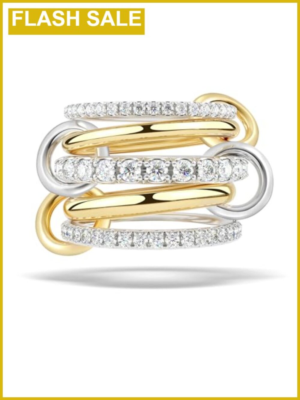 14K Gold Plated Stackable Rings Cubic Zirconia Interlocking Stack Ring Set